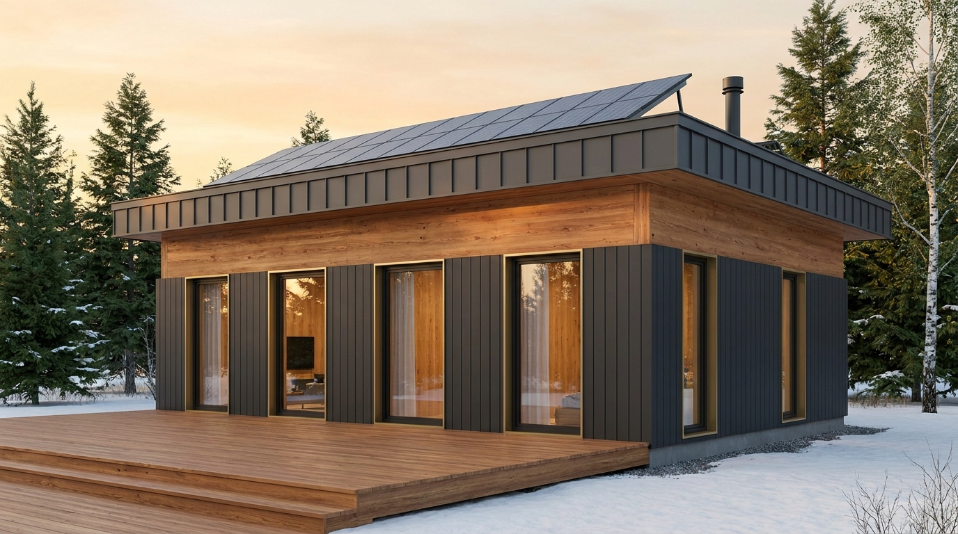 森の小屋 外観 — AI render based on BIM specs