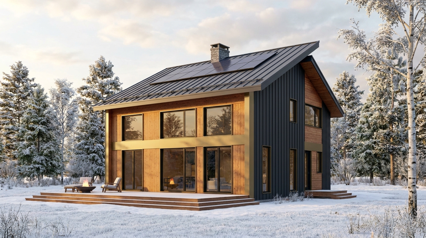 北の庵 外観 — AI render based on BIM specs