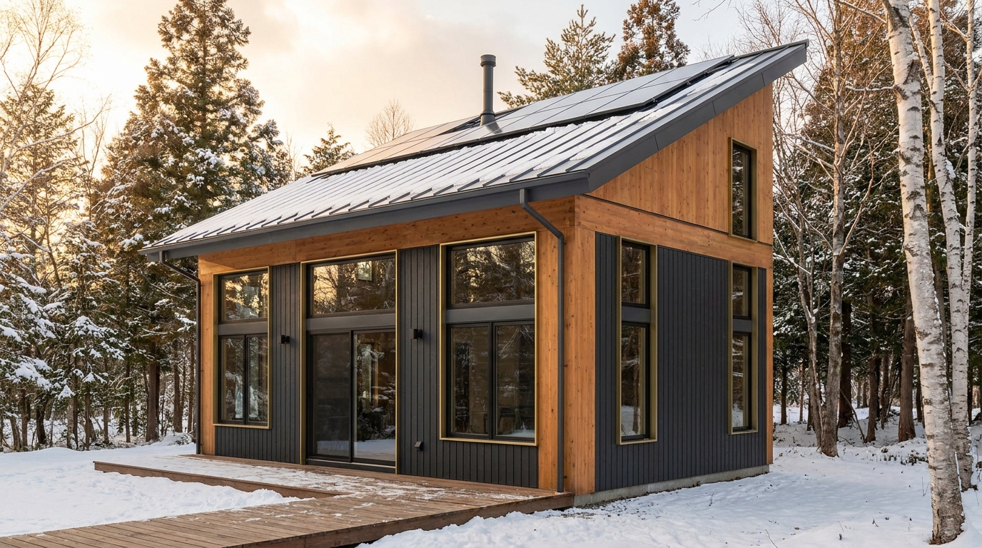 森の小屋 外観 — AI render based on BIM specs