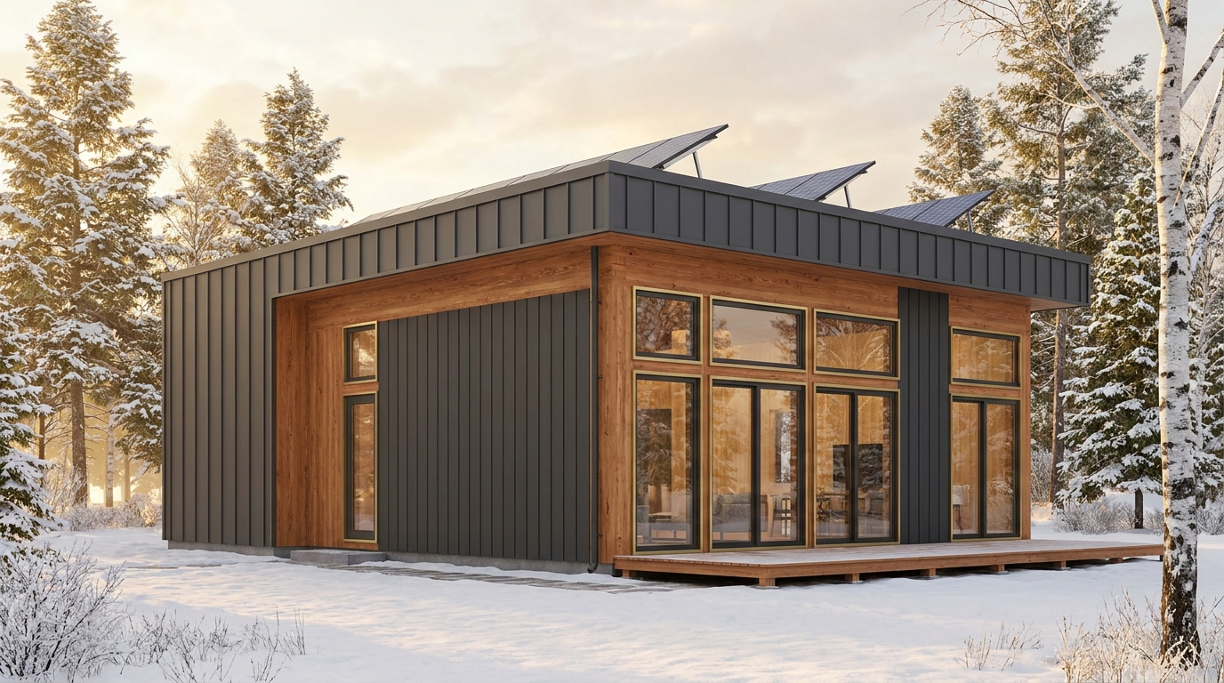 雪の庵 外観 — AI render based on BIM specs