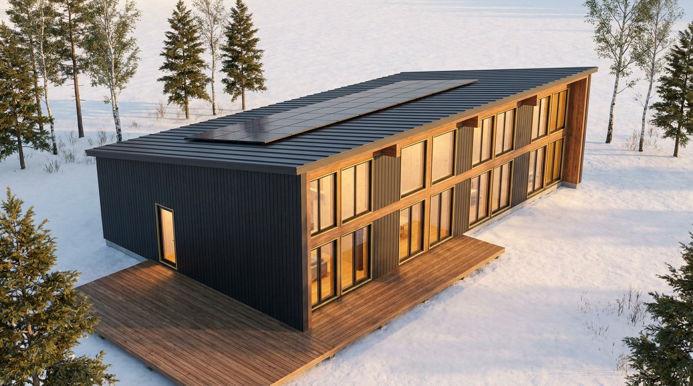東の里 外観 — AI render based on BIM specs