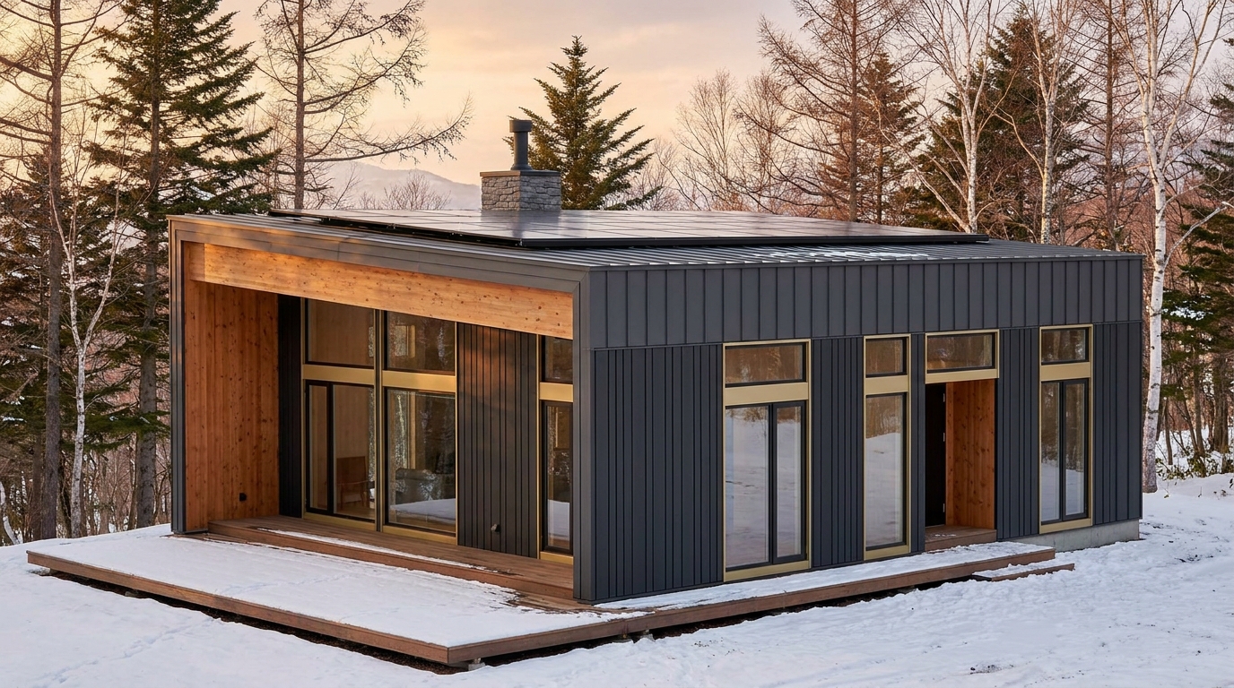 北の小屋 外観 — AI render based on BIM specs