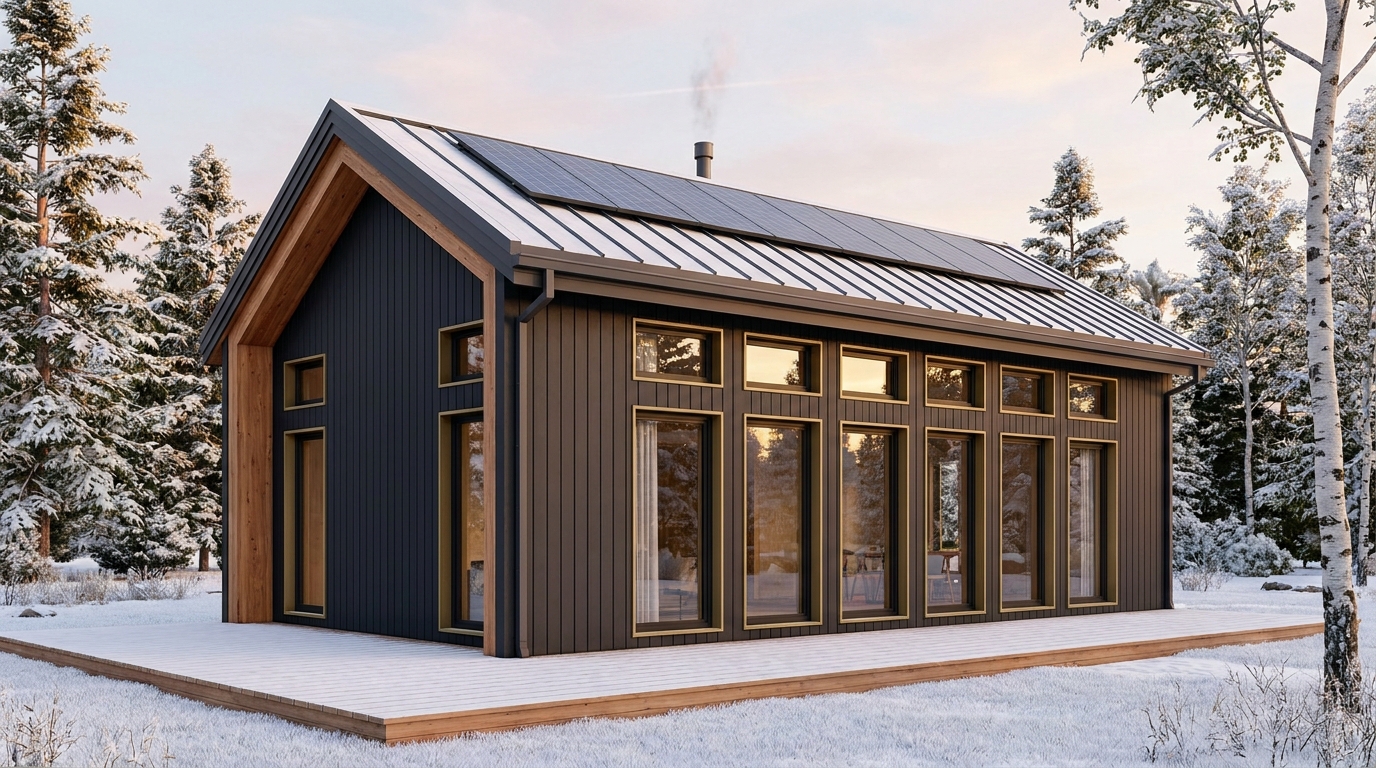 北の庵 外観 — AI render based on BIM specs
