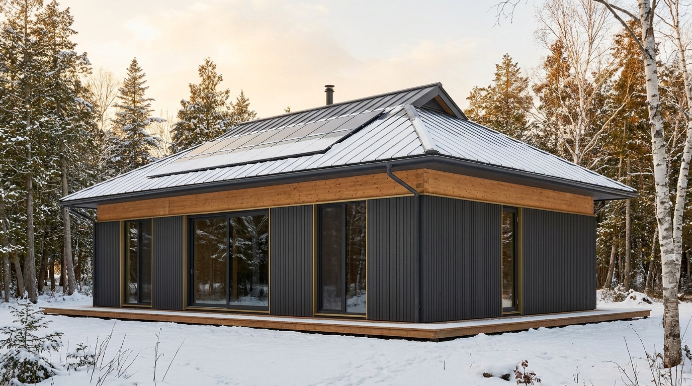 雨の小屋 外観 — AI render based on BIM specs