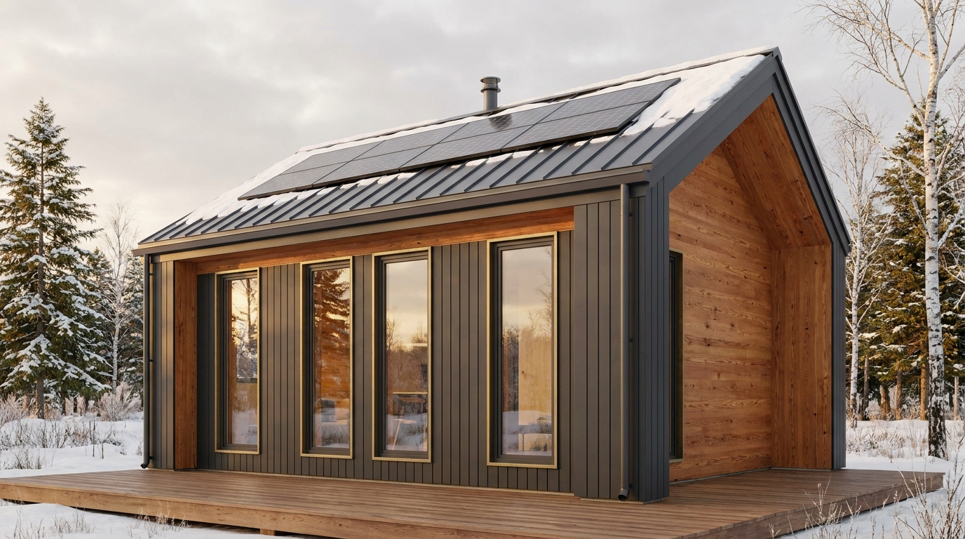 雨の小屋 外観 — AI render based on BIM specs