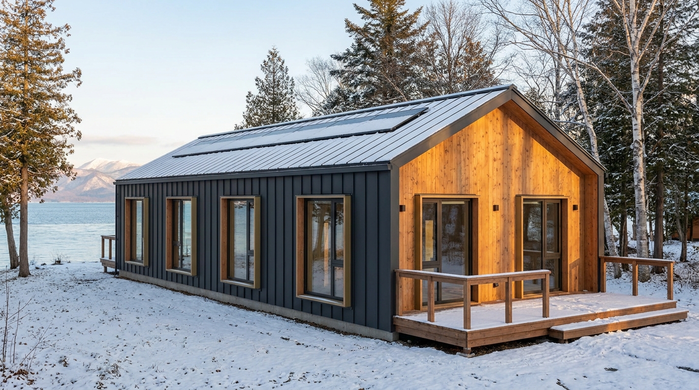 雪の家 外観 — AI render based on BIM specs