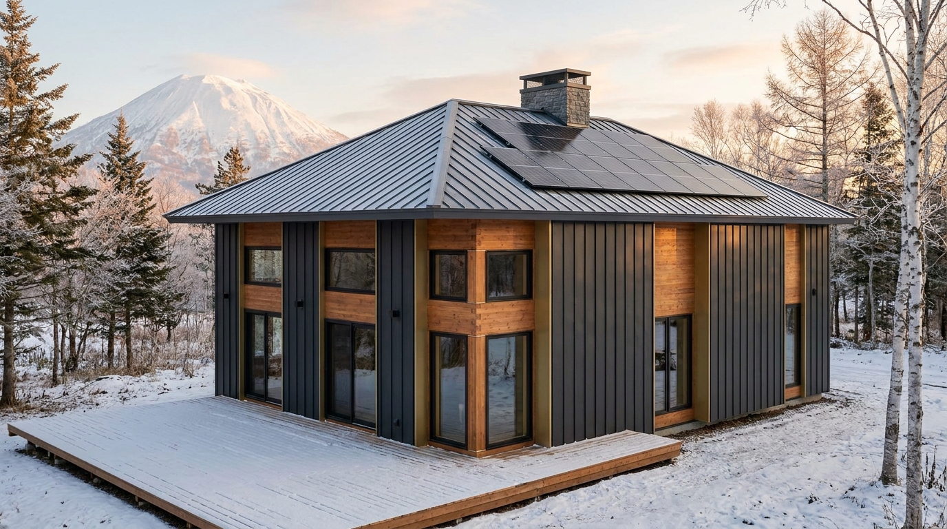 雪の里 外観 — AI render based on BIM specs