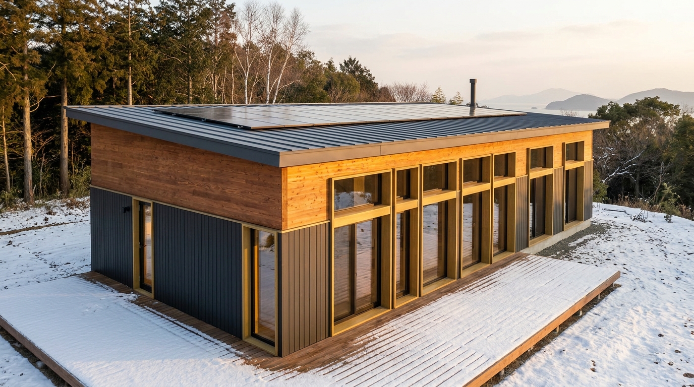 北の小屋 外観 — AI render based on BIM specs