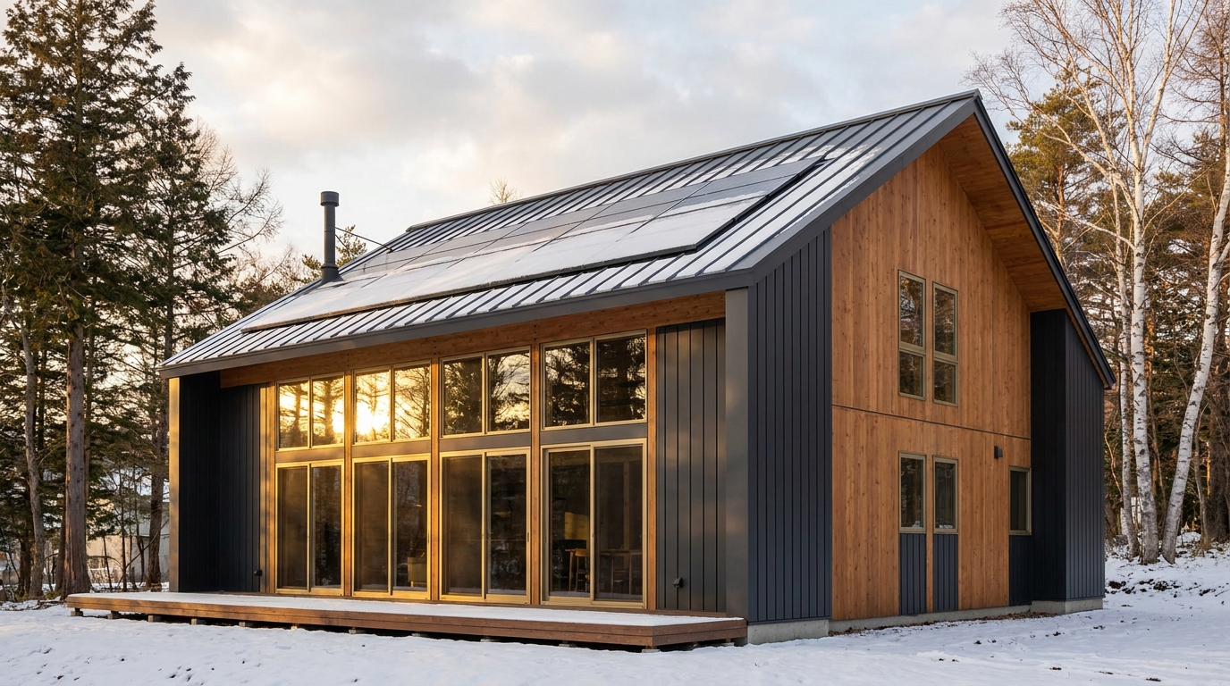 東の小屋 外観 — AI render based on BIM specs