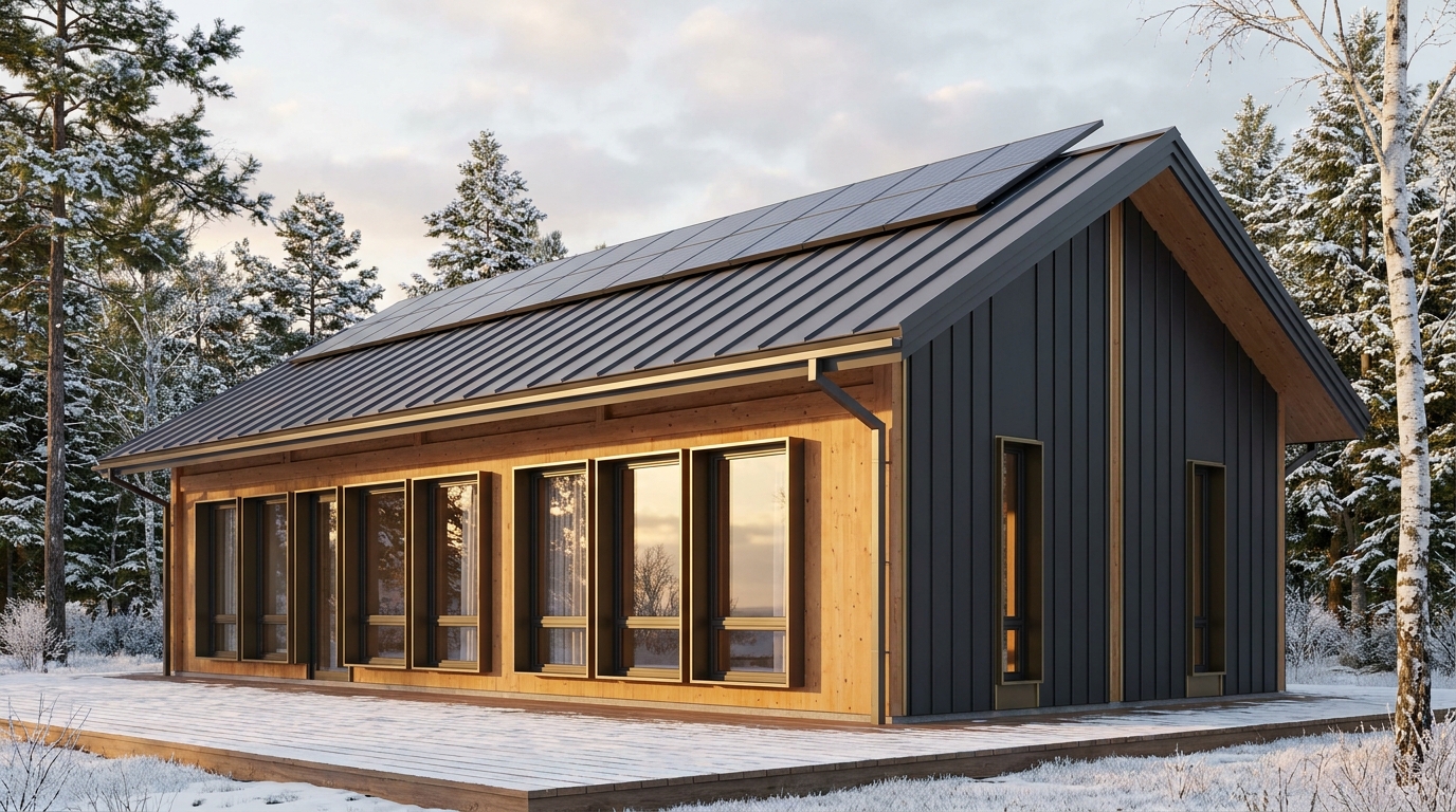 雪の家 外観 — AI render based on BIM specs