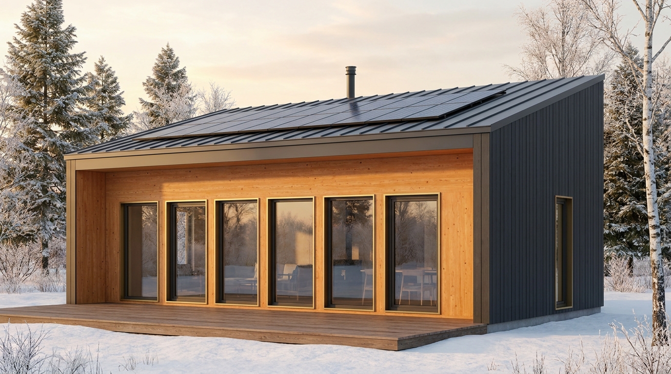 雪の砦 外観 — AI render based on BIM specs