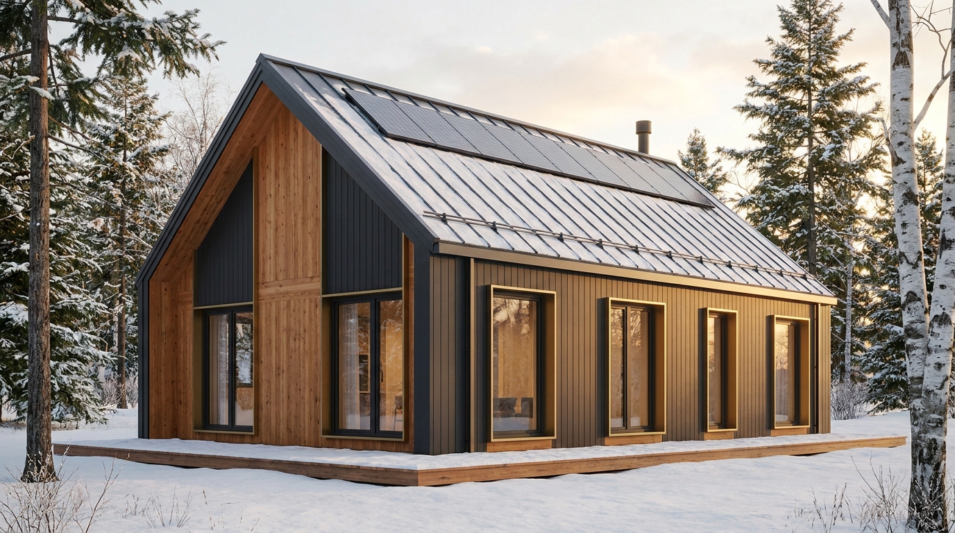 陽の小屋 外観 — AI render based on BIM specs
