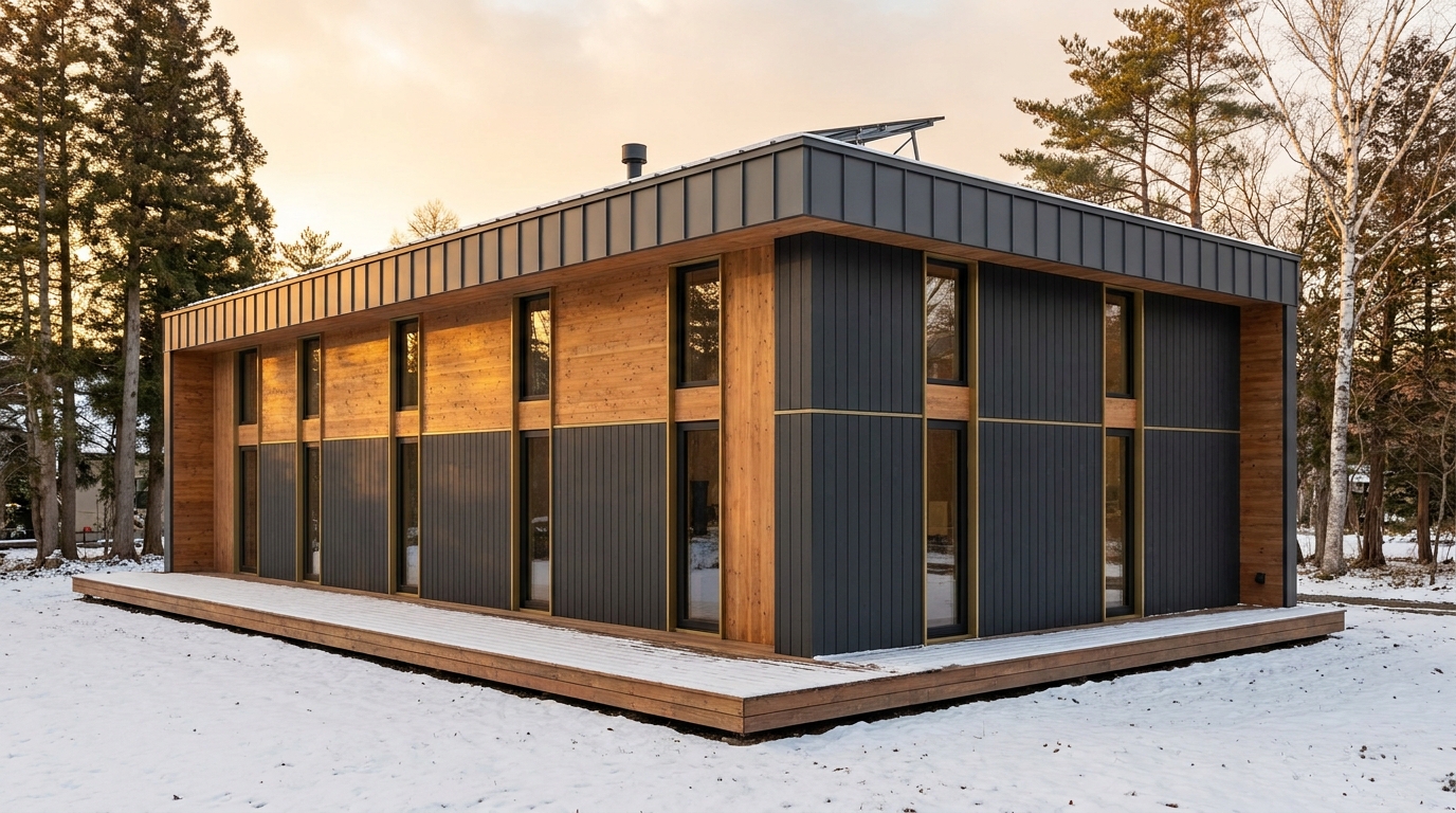 東の小屋 外観 — AI render based on BIM specs