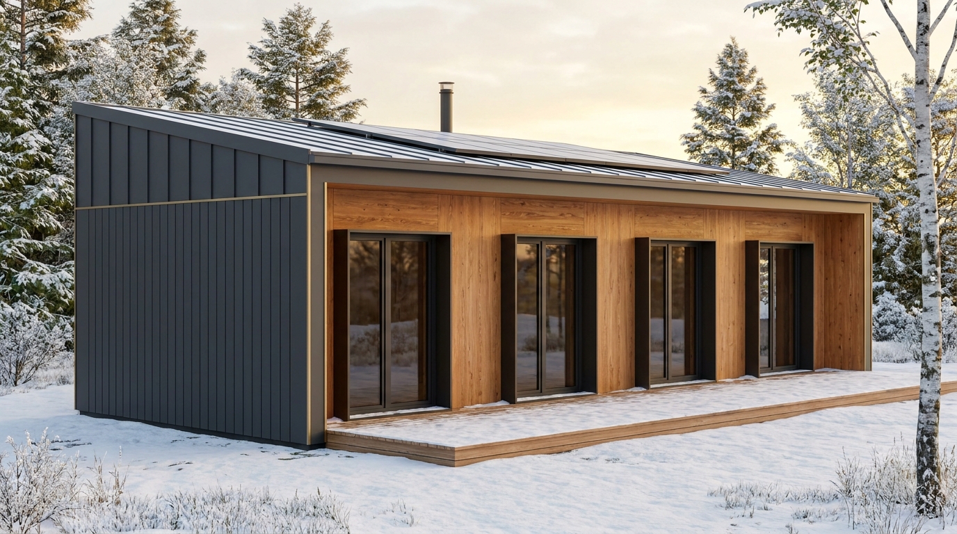 雪の家 外観 — AI render based on BIM specs