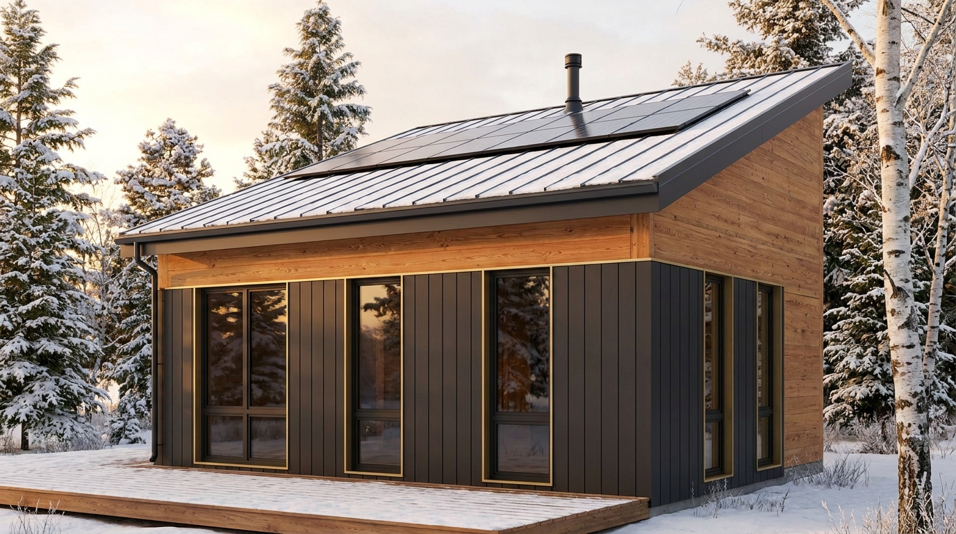 雪の庵 外観 — AI render based on BIM specs