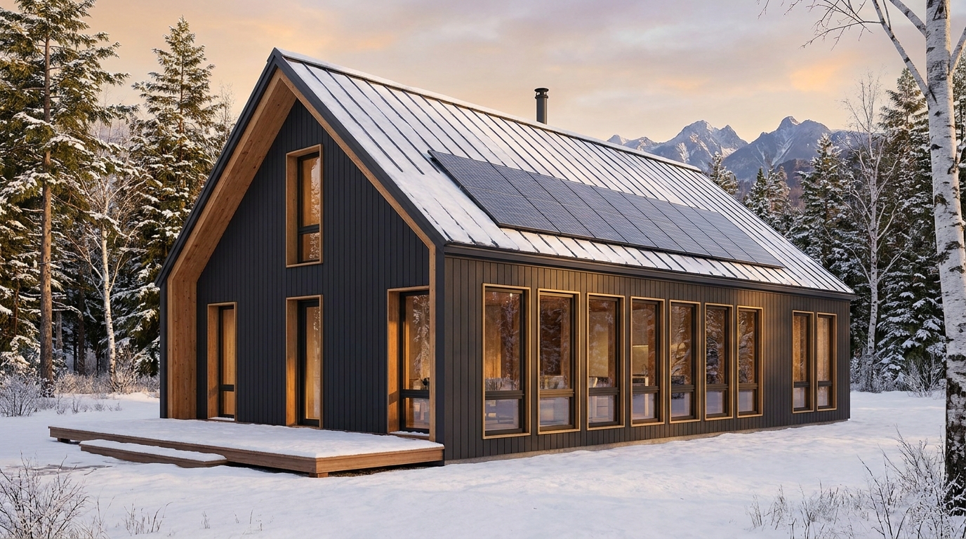 霜の庵 外観 — AI render based on BIM specs