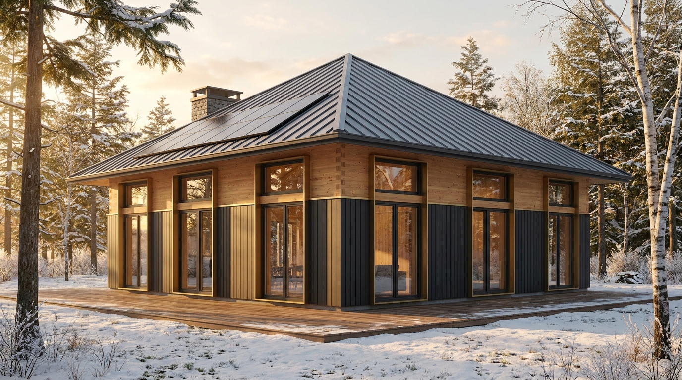 北の庵 外観 — AI render based on BIM specs