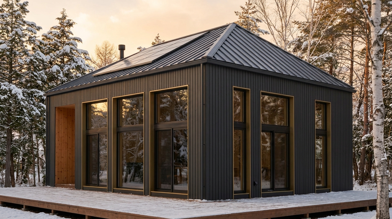 東の庵 外観 — AI render based on BIM specs