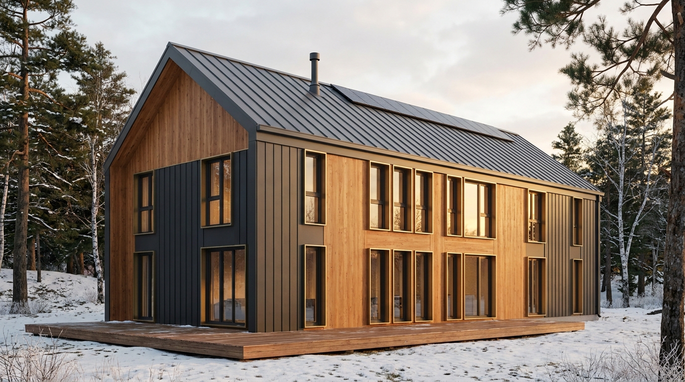 森の庵 外観 — AI render based on BIM specs
