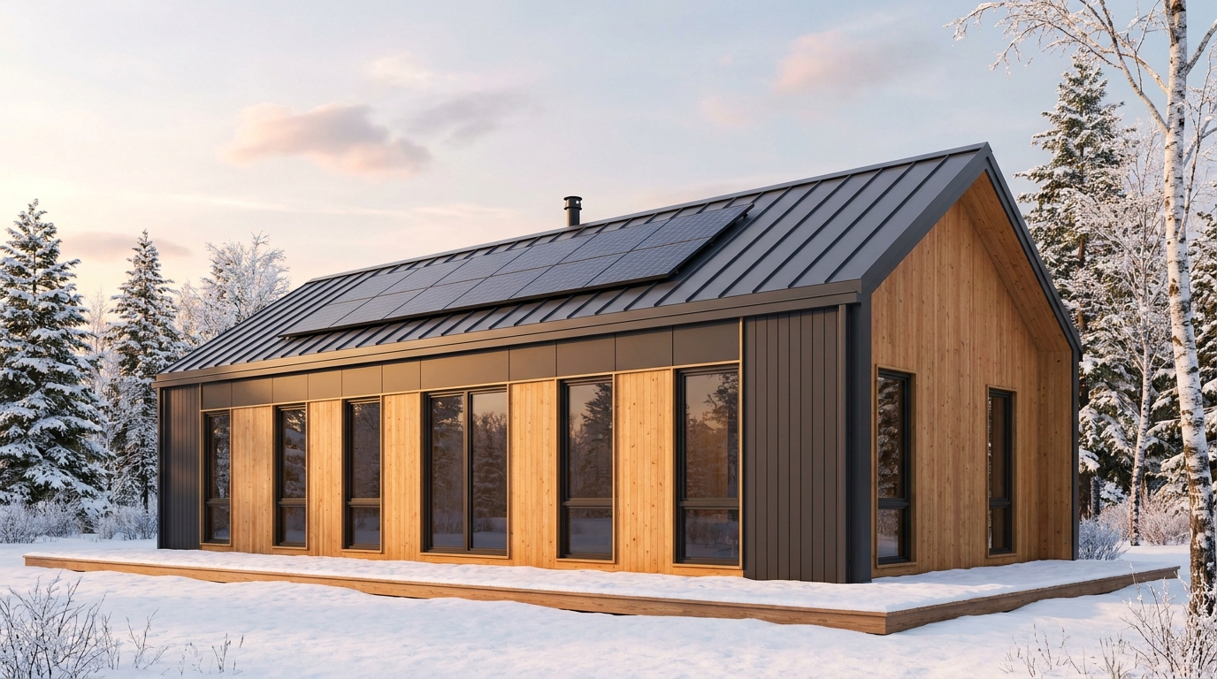 森の小屋 外観 — AI render based on BIM specs