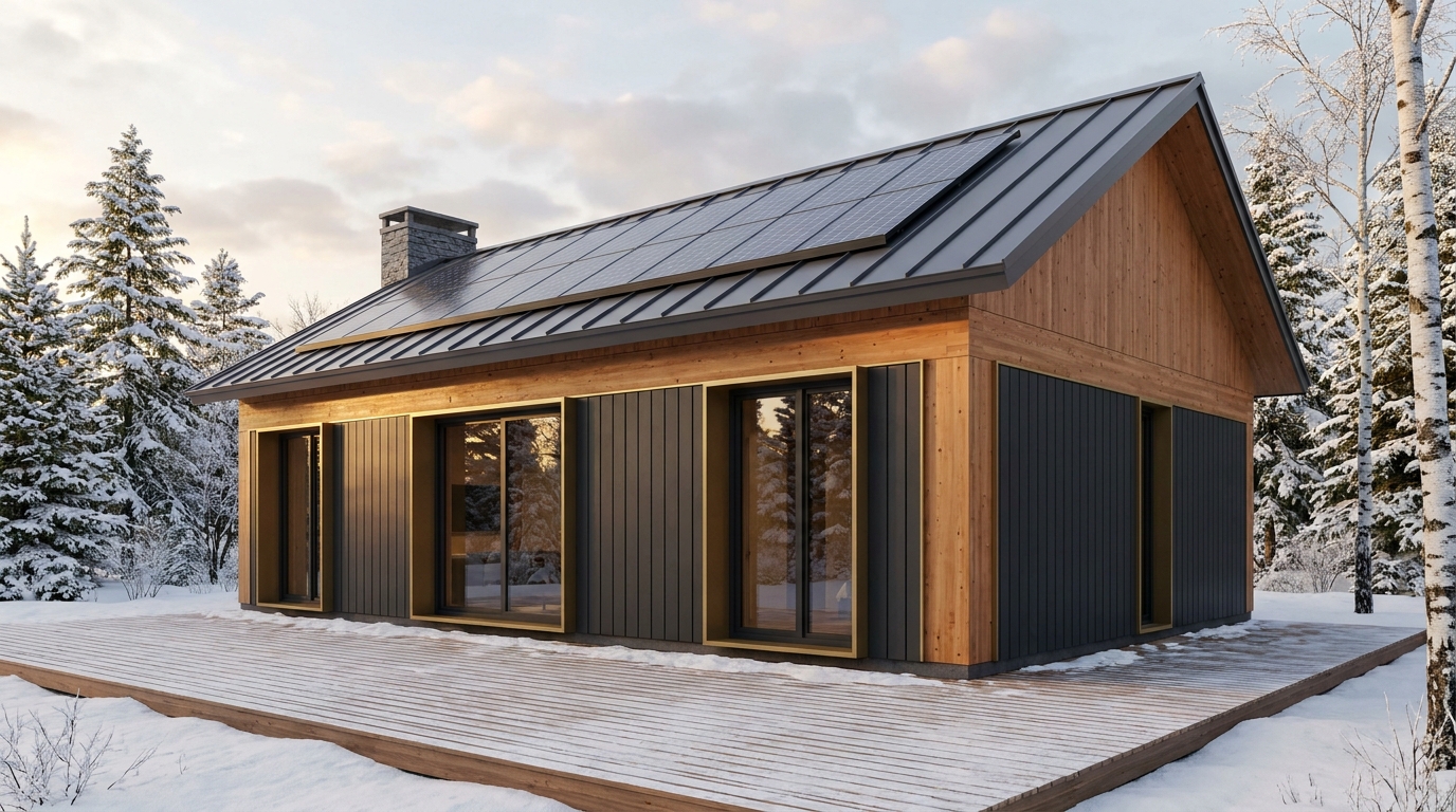 陽の小屋 外観 — AI render based on BIM specs