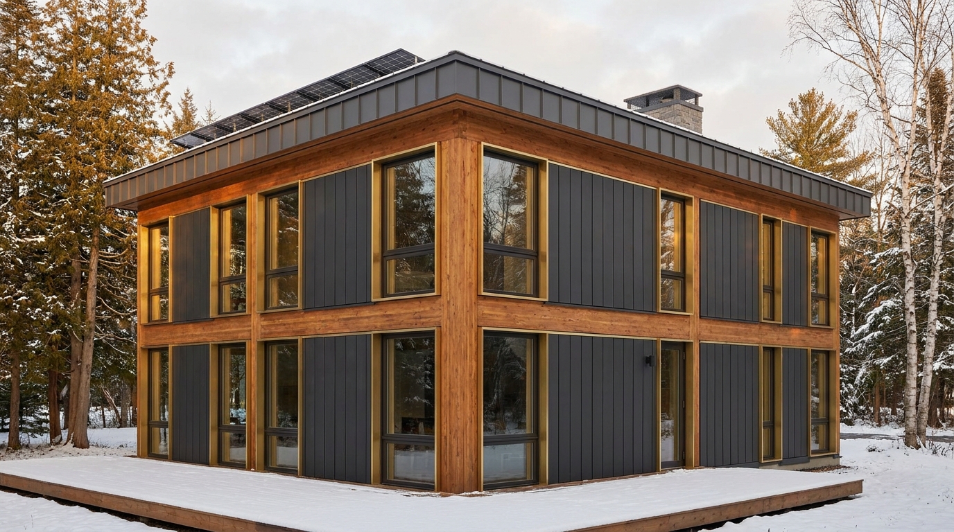 風の小屋 外観 — AI render based on BIM specs