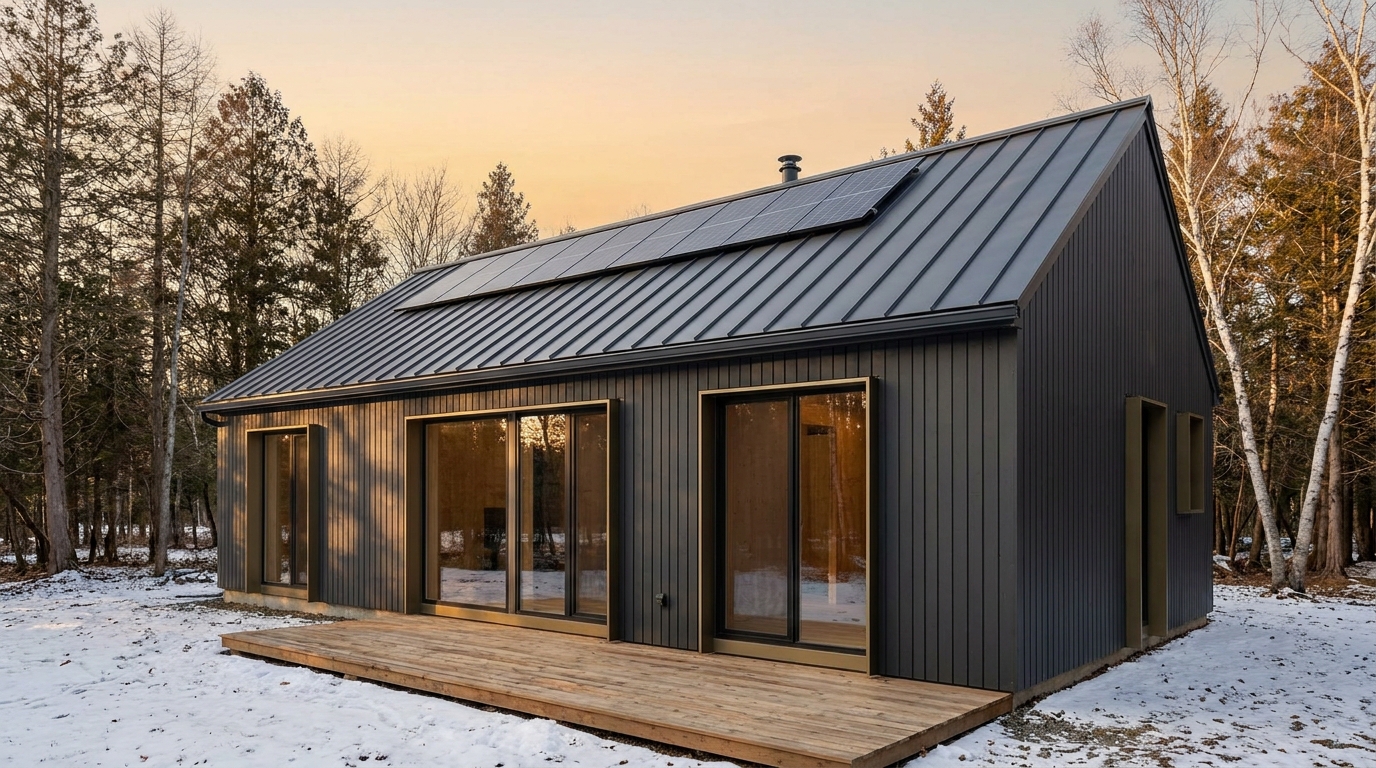 陽の小屋 外観 — AI render based on BIM specs