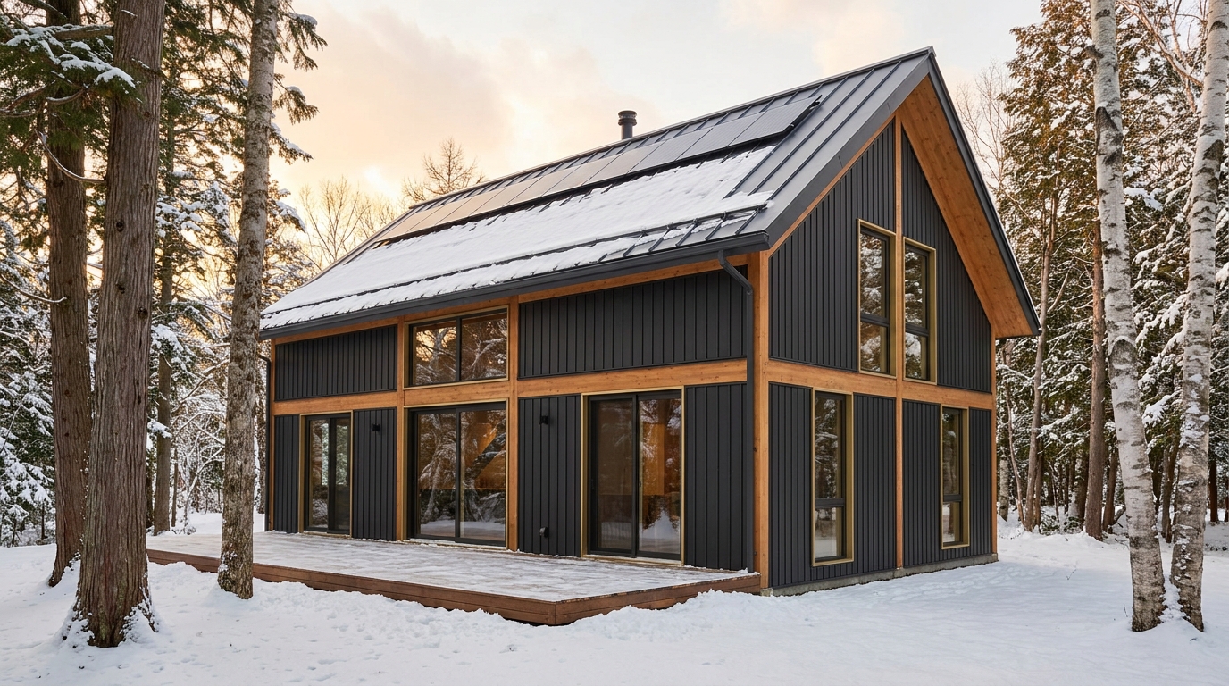 陽の庵 外観 — AI render based on BIM specs