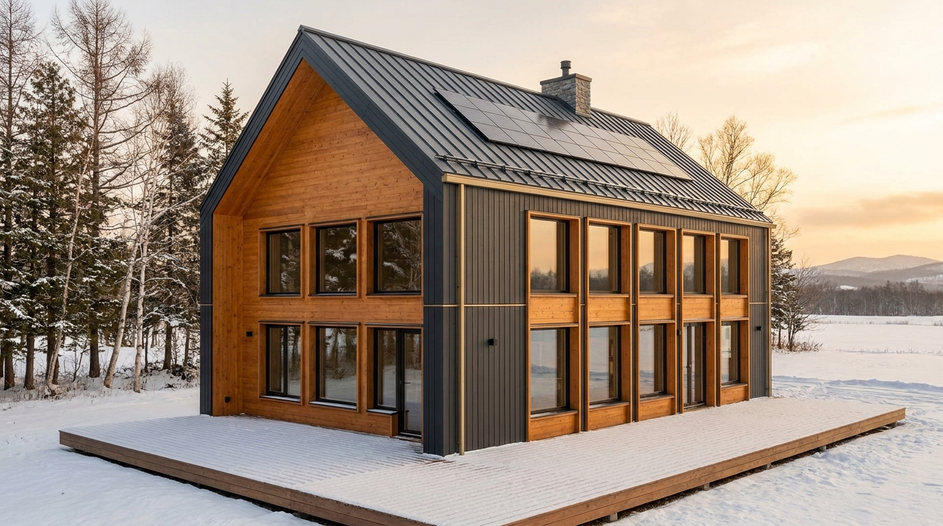 陽の庵 外観 — AI render based on BIM specs