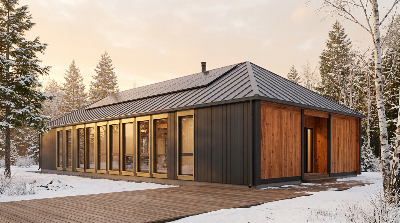 雪の砦 外観 — AI render based on BIM specs