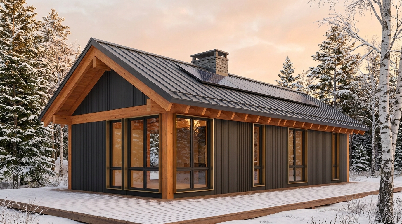 陽の小屋 外観 — AI render based on BIM specs